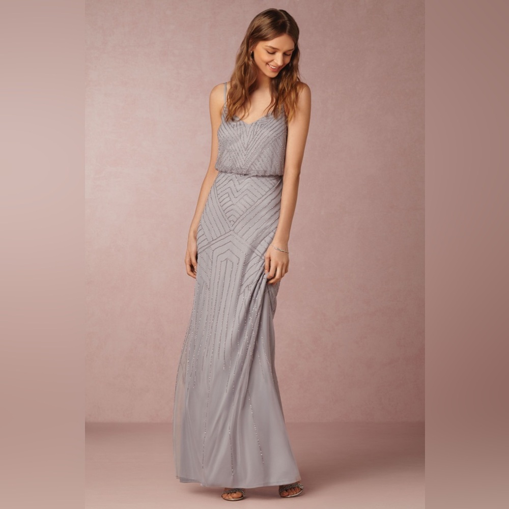 Adrianna Papell for BHLDN Sophia Dress full length gown SZ 6 Serenity Blue